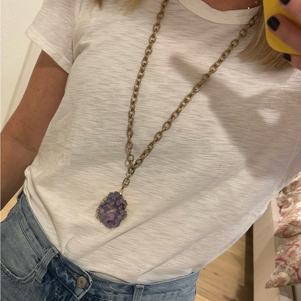 Gold Bronze Maxi purple Agate Pendant Necklace